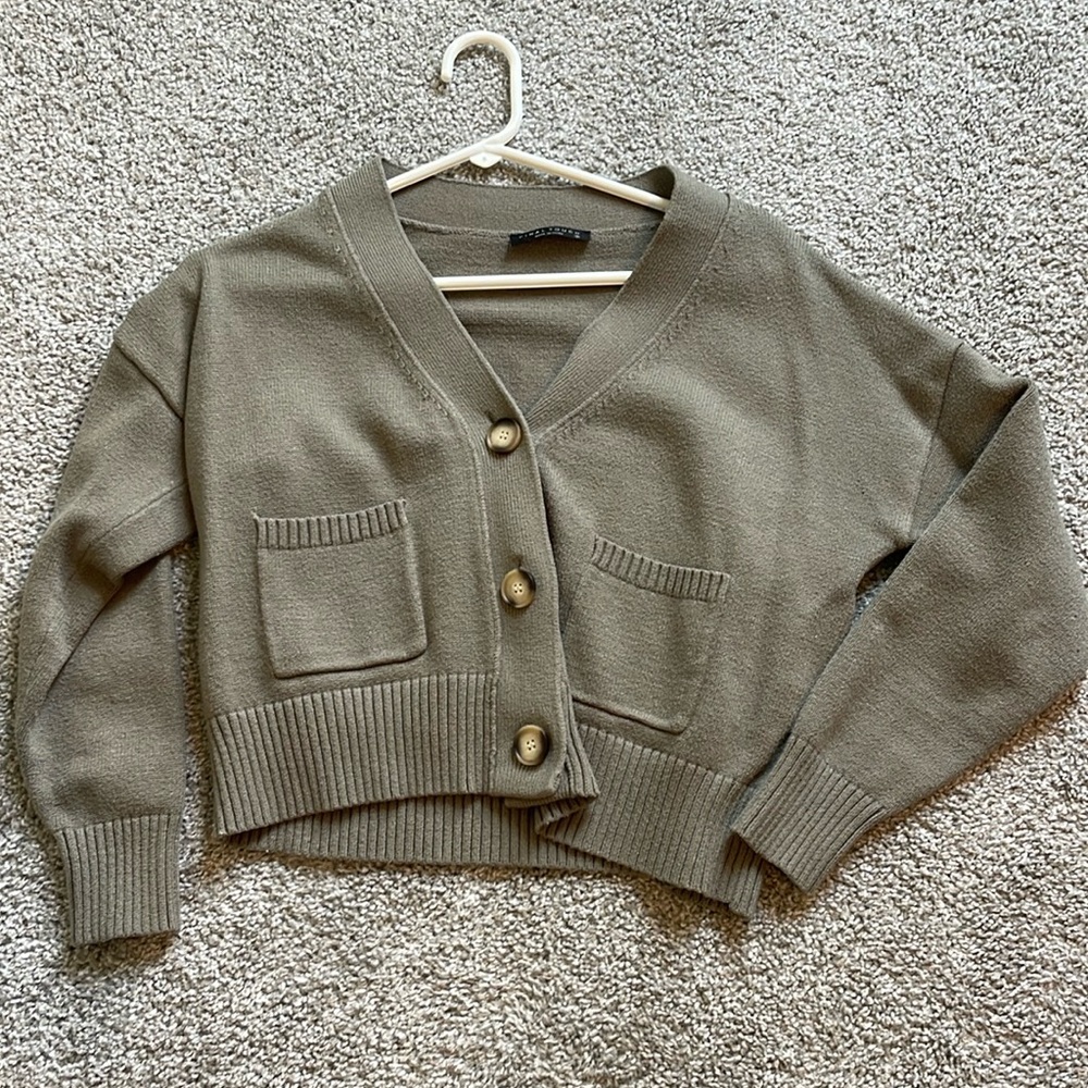 Olive Green Women's Cardigan Sweater